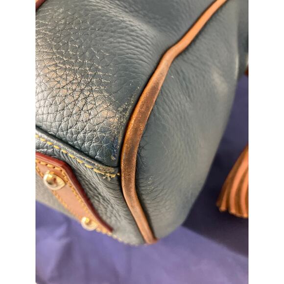 DOONEY & BOURKE NAVY-TEAL  PEBBLED LEATHER LARGE HANDBAG - Picture 8 of 16
